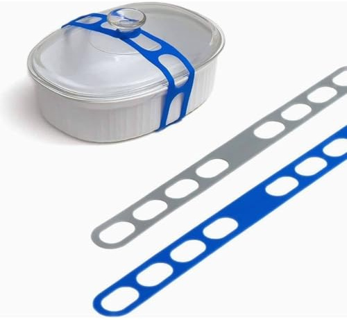 PROVISO TOOLS Befestigungsband Topfdeckel, Deckelhalter, wiederverwendbar, hitzebeständiger Silikon, Gummi Organizer, mittlere und große Töpfe - blau/grau