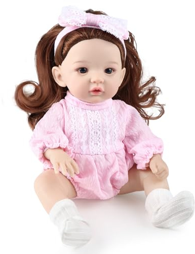 GAGAKU 30cm Baby Puppe mit Haaren, Puppe ab 1 2 3 4 5 6 Jahre, Vinyl Spielzeug Puppe mit Zubehör: Rosa Kleidung