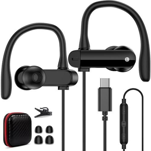 USB C Headphones Over Ear Hooks for iPhone 16 15 Pro Max Plus,Type C Earphones Wrap Around Ear Buds with Hook Mic Running Sport Wired Headphones for Samsung Galaxy S25 S24 Ultra FE Z Fold 7 Pixel 9