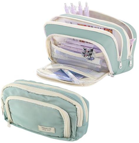 Lvjkes Federpenal, Federmäppchen mit 3 Schichten Einfache und große Kapazität, ästhetisch, Für Kinder, Mädchen, Jungen, Damen, Herren, Teenager, Studenten, Blau, 21 x 13 x 7 cm