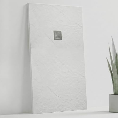 SOULHOME Plato de Ducha Irrompible y Ultraligero Pizarra - 160x80 cm BLANCO | Nueva Tecnología de Resina-Fibra, Antideslizante C3, Extraplano, Incluye Válvula desagüe y Rejilla, Recortable
