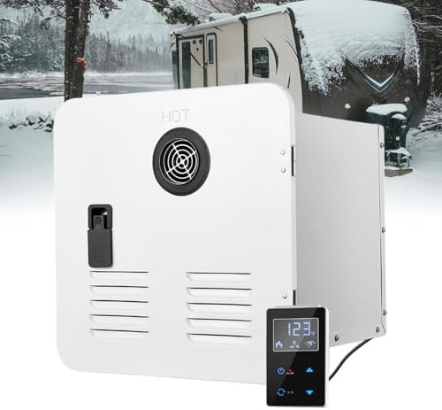 COAKUE Scaldabagno Senza Serbatoio per Camper, Doccia istantanea, CC 12 V, Max 3,9 GPM, con Porta Nera da 15 x 15 Pollici e Telecomando, Ideale per l'uso Quotidiano dei camperisti White