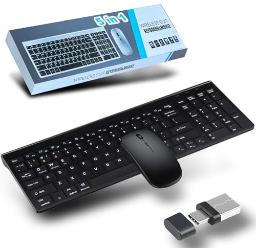 Wireless Keyboard and Mouse Combo Advanced 3 Bluetooth with 2 in 1 USB C & USB A Dongle, Silent Rechargeable Keyboard and Mice Set US Layout for Mac,Laptop,PC,Microsoft,ipad,Windows,Android,iOS,Black