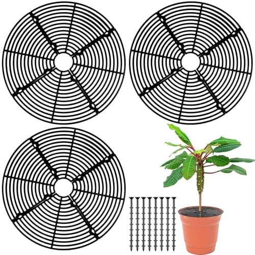 Blumentopfgitter 30 CM,3 Stück Abdeckung Blumentopf Schutz,Schneidbare Blumentopfgitter mit Tiefen Pfählen,Gitter für Blumentöpfe für Katzensicher Schützt die Pflanzeerde vor Tieren und Kindern