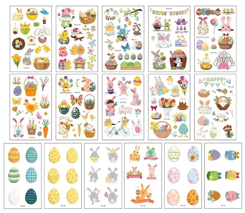 16 Stück Ostern Aufkleber, Ostereier Ostereier Aufkleber, Osterhasen Küken Blumen Osterdeko Wasserdicht für Geschenk Scrapbook Deko, Ostern Sticker Schulbildung Belohnungssticker für Kinder