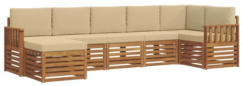 vidaXL Sofagarnituren 7 pcs Natur und Beige Massivholz Akazie, Moderner Garten-Sofa, Robustes Lounge-Set, stylische Möbel für gemütliches Terrassen-Sitzen