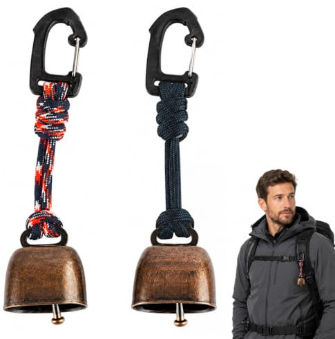 AJNZAU 2 Pezzi Campana Anti Orso, Suono Chiaro Compatto E Leggero, Campana Anti Orso Con Silenziatore Per Escursionismo, Campeggio (Metallo, 14 Cm Lunghezza, Colori Casuali, 2 Pezzi)