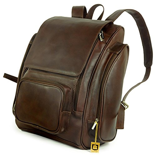 Jahn-Tasche Großer Lederrucksack Laptop Rucksack bis 15,6 Zoll, für Damen und Herren, Braun, 709