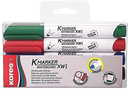 Kores - K-Marker XW1: Bunte Whiteboard Marker mit Rundspitze, trocken abwischbar und nahezu geruchslose Tinte, Schul- und Bürobedarf, Set aus 4 sortierten Farben