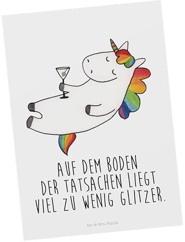 Mr. & Mrs. Panda Postkarte Einhorn Cocktail - Geschenk, Postkarten, Grußkarte, Einhörner, Party, Ansichtskarten, Cuba Libre, Spruch, Unicorn, Ansichtskarte, Caipirinha, bildkarte