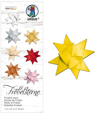 Ursus 3200015 - Papierstreifen für Fröbelsterne, sonnengelb, aus Tonzeichenpapier 130 g/qm, ca. 1 x 50 cm, 100 Streifen für ca. 25 Sterne, Bastelklassiker zur Weihnachtszeit