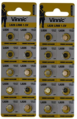 Vinnic – Lote de 20 Pilas alcalinas AG4, L626F, LR66, 1,5 V
