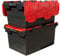 Plastor 2 x Large Plastic 80 Litre Heavy Duty Storage Boxes (71 x 46 x 36.8cm) Black and Red LC3 Crates with Attached Hinged Lids