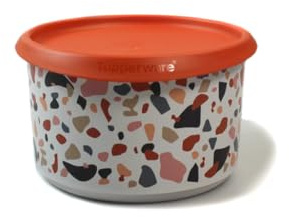 Tupperware One Touch Runde 960 ml Bingo orange weiß mit Muster Vorrat Behälter