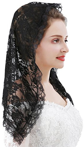 Czy accessories Damen Schleier Spitze Mantilla katholische Kirche Kapelle Schleier Kopfbedeckung Lateinische Messe Schleier der Länge 34 across von 20 vorne nach hinten. Schwarz