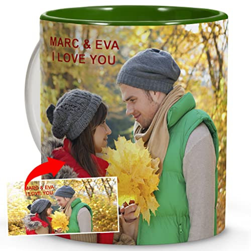 LolaPix Taza Personalizada con Foto y Texto. Regalos Originales para Padre. Regalos para un Padre en Navidad. Regalo Personalizado con Foto. Regalos con Fotos Personalizadas. Interior Verde Oscuro
