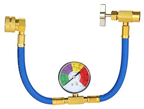 Aupoko R134A AC Refrigerant Charge Hose, 1/2’’ Acme Puncturing Can Opener Tap Dispensing Valve and Recharge Hose with Pressure Gauge for Car Auto AC Air Conditioning Refrigerant
