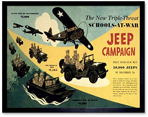 Wee Blue Coo Propaganda War Wwii USA Jeep Campaign School Art Print Framed Poster Wall Decor Kunstdruck Poster Wand-Dekor-12X16 Zoll