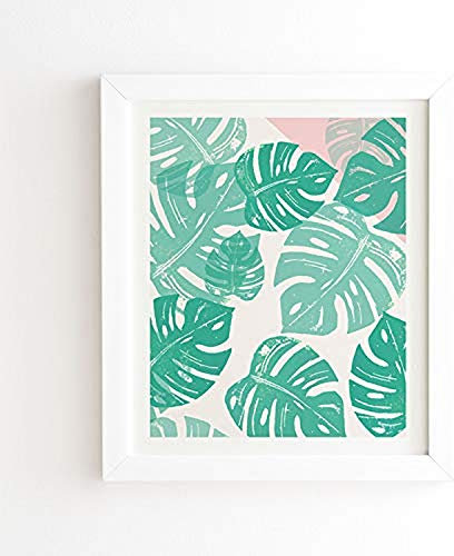 Deny Designs Bianca Green Linocut Monstera Rosy Wandkunst, 35,6 x 41,9 cm, weißer Rahmen