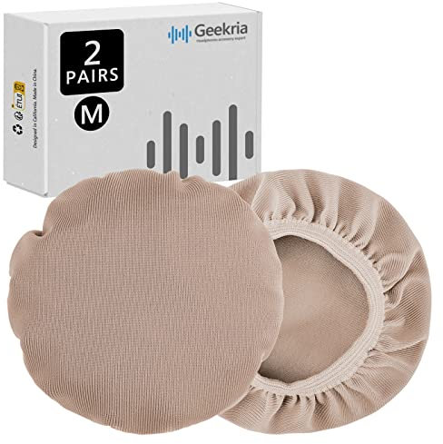 Geekria 2 Pairs Flex Fabric Headphones Ear Covers, Washable & Stretchable Sanitary Earcup Protectors for Over-Ear Headset Ear Pads, Sweat Cover for Gym, Gaming (Size M/Light Brown)