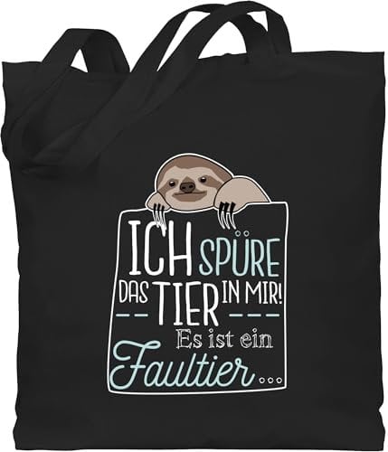 Baumwolltasche - Sprüche Statement - Ich spüre das Tier in mir es ist ein Faultier - Unisize - Schwarz - stofftasche mit spruch statements tiere beutel sprüchen sloth stoffbeutel aufschrift