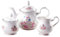 YBK Tech Euro Style Strength Porcelain Tea Sets Coffee Pot Ceramic Teapot, Milk Jug and Sugar Bowl- Pink Roses