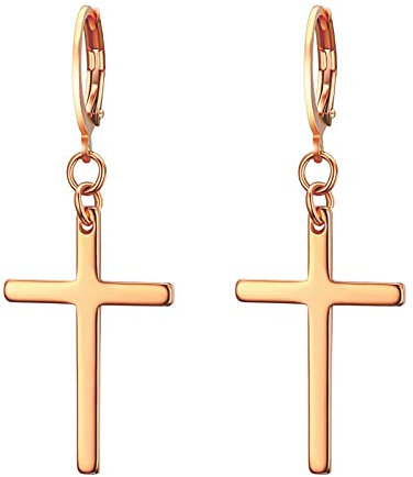 Flongo Kreuz Ohrringe aus Edelstahl Creolen Ohrringe mit Kreuz Anhänger Damen Ohrringe Herren Ohrstecker Kreuz Schmuck Geschenk zu Ostern Weihnachten Halloween