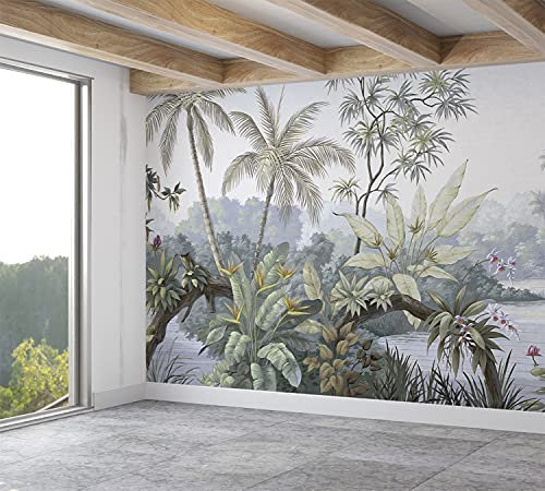 SILK ROAD EU Papel Pintado Pared Panorámico Jungla de Seda, 250cm × 175cm, Palmeras y lago, Póster Gigante de Pared Personalizado 3D Para Salón o Dormitorio