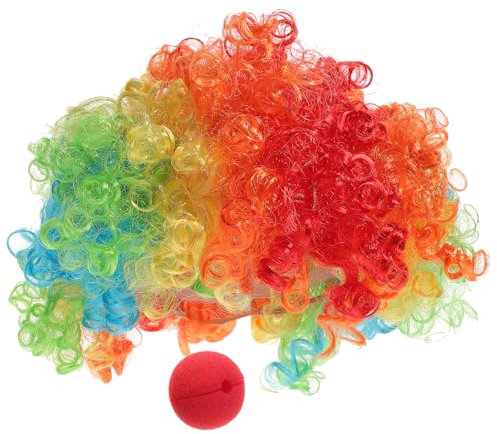 VALICLUD Clown Perücke Regenbogen Party Haare Perücke für Kind Erwachsene Männer Frauen Lustige Party Halloween Cosplay Kostüm Zubehör mit Clown Nase