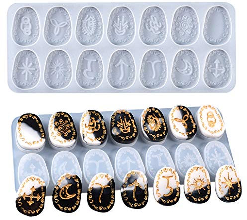 TikooTik 2pcs Runen Weissagung Harzform Runensteine Silikonform Gießform Schmuck Anhänger Epoxid Resin Rune Astrolabium Harz Resin Molds (2 Stück)