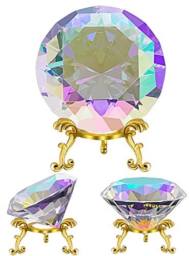 SWTHONY 100 mm großer künstlicher Diamant-Briefbeschwerer, Regenbogen-Maker, Hintergrund für Nagelbilder, mit goldfarbenem Metallsockel, Heimdekoration (AB-beschichtet)
