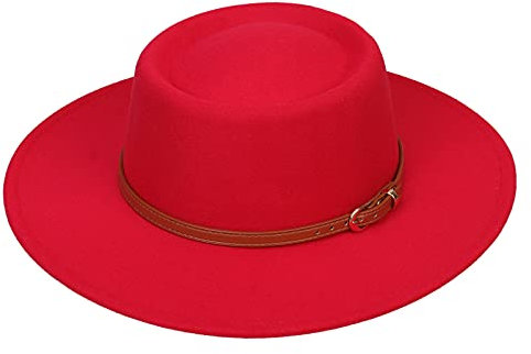 VPbao Damen Mädchen Wolle Breite Krempe Filz Bowler Fedora Hut Lady Floppy Cloche Derby Kirche Party Hüte - Faltbar, rot, Einheitsgröße