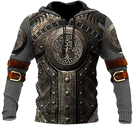 Sweat À Capuche D'armure pour Hommes Viking, Pull À Capuche Rétro Cosplay Entièrement Imprimé en 3D avec Motif Yggdrasil, Veste Décontractée d'automne,Yggdrasil01 Hoodie,XXL