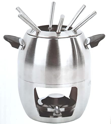 Edelstahl Fondue-Set mit 6 Edelstahl-Fonduegabeln Pastenbrenner