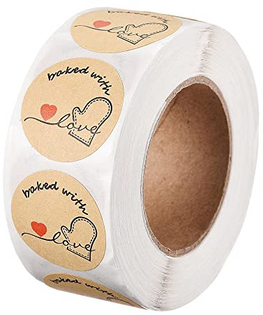 sourcing map 500Stk. Baked wth Love Aufkleber RolleLabl für Backen Verpackung Handmade Cookies 1 Inch