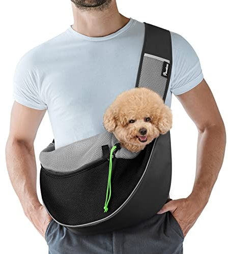 Pawaboo Hundetragetasche, Hundetasche, Verstellbare Tragetasche Hund, Haustier Umhängetasche Transporttasche für Haustiere, Hunde Tragetaschen Tragetücher für Spaziergang Outdoor Reisen - M, Schwarz
