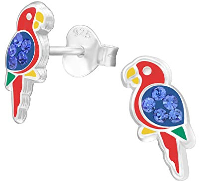 Boucles d'oreilles en argent sterling 925 en forme de perroquet tropical avec pierres de cristal, Argent sterling