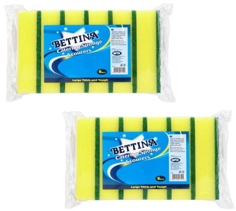 Bettina Large Sponge Scourers Cleaning Products | Heavy Duty Scrub Sponge | Ideal for Cleaning Dishes, Kitchen Appliances & Surfaces | Pack of 12