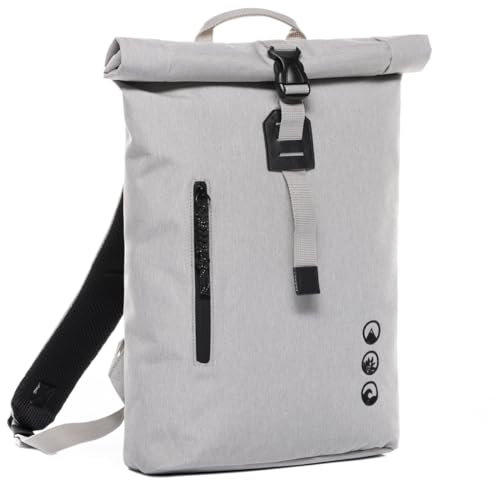 SONS OF ALOHA Roll-Top Rucksack Schmal & Klein Daypack Alani - Leichter City-Rucksack - PET recycelt, wasserabweisend - mit herausnehmbarer Laptop-Hülle 14 Fahrrad-Rucksack Off-White