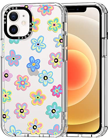 MOSNOVO für iPhone 12 Mini Hülle – Durchsichtige, schlanke, stoßfeste TPU+PC-Handyhülle, [6,6 Fuß Fallschutz/Anti-Abziehen] - Groovy-Blume