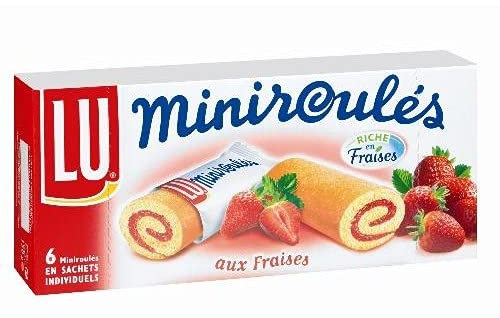 LU Miniroulés à la pulpe de fraise - Gâteaux moelleux de qualité supérieure - Délicieuse pâtisserie moelleuse - 150g de plaisir fruité - Idéal pour les go - Lot De 4 - Vendu Par Lot