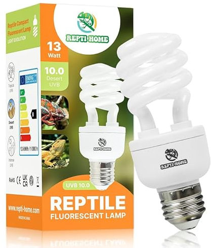 REPTI HOME Reptilien UVB Lampe Terrarium, 13W UVA UVB Lampe 10.0, E27 Terrarium Lampe UVB 150 für Schildkröten, Vöge, Bartagame, Echsen, Chamäleons