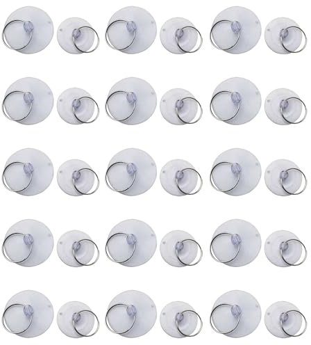 Haidong Saugnapf mit Ring, transparente Saugnapfhaken mit Ring, transparenter Schlüsselring, Saugnapf für Fenster, Küche, Wanddekoration, Saugnäpfe (3,5 mm, 4 mm, je 15 Stück) – 30 Stück