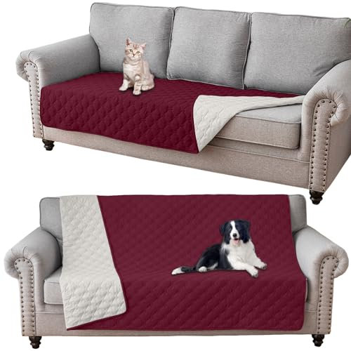 GEBIN Wasserdichter Sofabezug, Hundedecke für Schlafsofa, Bettschutz, wasserdichter Möbelschutz, Couchbezug, kratzfest, schmutzabweisend, rutschfeste Sofabezüge (Burgunderrot, 132 x 208 cm)