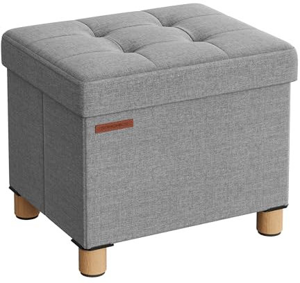 SONGMICS Sitzhocker mit Stauraum, kleine klappbare Sitzbank, 32 x 40 cm Fußbank, Aufbewahrungsbox, bis 300 kg belastbar, für Wohnzimmer Schlafzimmer Schlafsaal, taubengrau LSF012G12