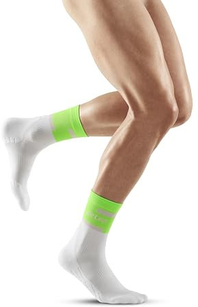 CEP - THE RUN COMPRESSION SOCKS MID CUT für Herren | Mittellange Laufsocken in green/white mit Kompression | Regenerierende Kompressionsstrümpfe für Männer | Gr. V | XL