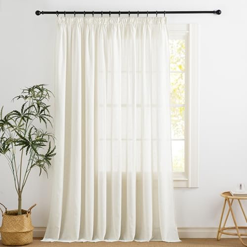 KGORGE Übergardinen mit Kräuselband Linen Curtains for Living Room 1er-Set 240cm x 300cm(HxB) Vorhang Leinen Extra Breite Gardinen Beige Halbtransparent Leinenoptik Vorhänge, Hellbeige