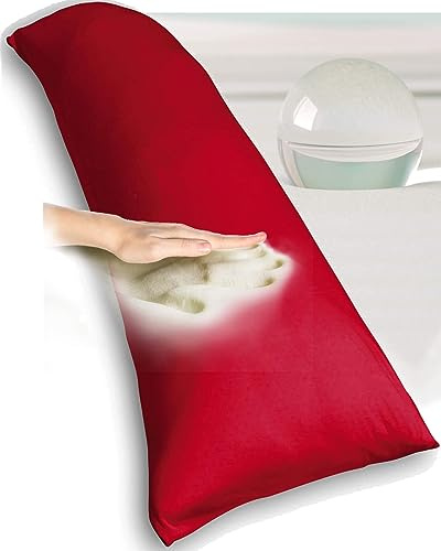 Traumreiter Seitenschläferkissen mit Bezug Baumwolle, orthopädisches Memory Foam Kissen Visco für Seitenschläfer, ca. 140x40 langes Lagerungskissen Erwachsene Side Sleeper Body Pillow (Rot)
