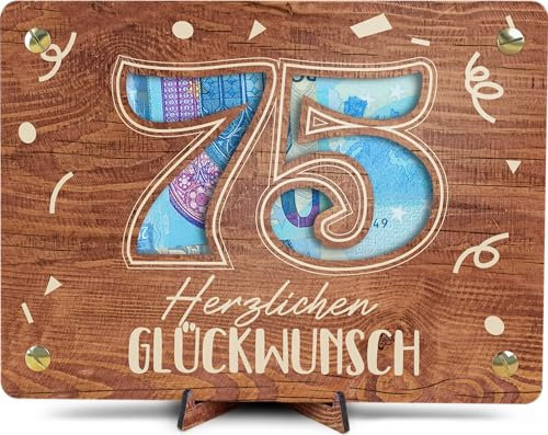 75 Geburtstag - XL Geldgeschenk aus Holz inkl. Ständer | Geschenk 75. Geburtstag - 75 Geburtstag Frauen, 75 Geburtstag Männer, 75 Geburtstag, 75. Geburtstag Frauen, 75 Geburtstag Deko