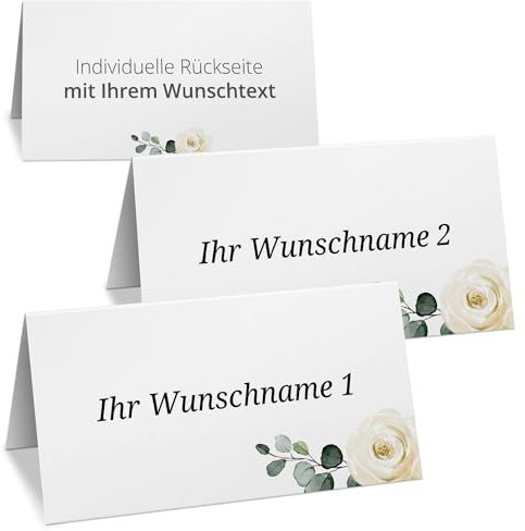 10 PERSONALISIERTE Tischkarten mit verschiedenen Gäste-Namen | Kärtchen zur Hochzeit Geburtstag Kommunion Konfirmation Taufe Namenskarte Platzkarte weise Rose Blume